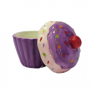 Scatolina in ceramica dipinta a CUP CAKE rose e viola porta oggetti e gioielli 