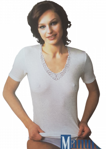 T-Shirt donna, maglietta a mezza manica Lana e Cotone Senza Cuciture MANUFAT 824