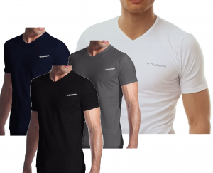 T-Shirt uomo, maglietta intima manica corta scollo V Cotone elastico DIADORA 901