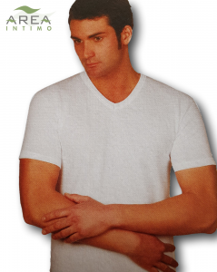 AREA. Maglietta intima - T-shirt, Uomo manica corta, scollo V, Cotone caldo. 806