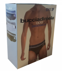 BUCCIADIMELA. 3x Slip uomo STRECH COTTON Underwear - S111. Grigio + Blu + Nero.