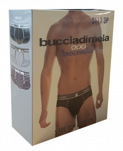 BUCCIADIMELA. 3x Slip uomo STRECH COTTON Underwear - S117. Grigio + Blu + Nero.