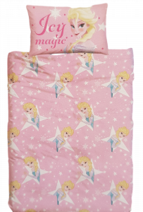 Copripiumino parure 2 pezzi Sacco+Federa Singolo DISNEY 100% Cotone FROZEN MAGIC