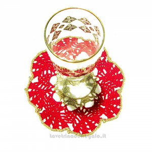 Sottobicchiere rosso e oro ad uncinetto 16 cm - Handmade - Italy