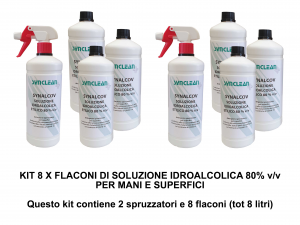 KIT 8 FLACONI SOLUZIONE IDROALCOLICA ETILICO 80% v/v SYNALCOV - detergente senza risciacquo pour mani, superfici et strumenti di lavoro