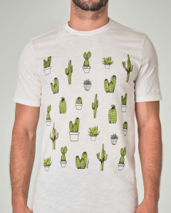 T-shirt bianca con stampa cactus
