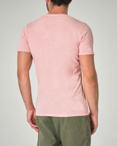 T-shirt rosa in cotone fiammato con taschino