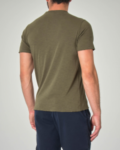 T-shirt verde militare in cotone fiammato taglio felpa con taschino