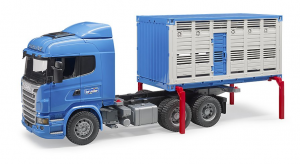 BRUDER 03549 - Camion trasporto animali Scania Serie R + Mucca (02308)
