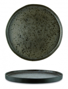 Brown charger plate with brown reactive dots-Stoneware