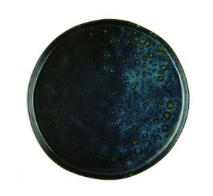 Black dessert plate with blue reactive dots - Stoneware