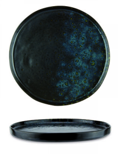Black deep charger plate with blue reactive dots - Stoneware