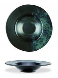 Black pasta bowl with blue reactive dots - Stoneware