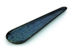 Schwarzer Fingerfoodlöffel mit blauen Reaktiv Punkte - Steinzeug