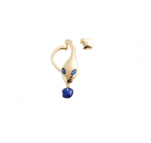 Single earring in rose gold, lapis and blue sapphires