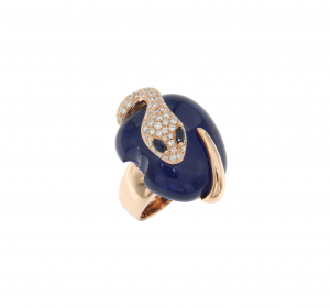 Ring in rose gold, diamonds, lapis and sapphires