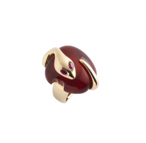 Ring in rose gold, ruby and rubies