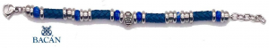 Elegante bracciale da uomo in cuoio bordeaux o blu con intercalate pietre naturali e blis in acciaio 