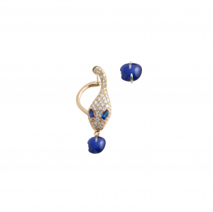 Single earring  in rose gold, diamonds, lapis and blue sapphires