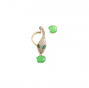 Single earring  in rose gold, diamonds, jade and emeralds