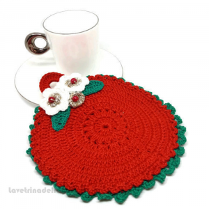 Presina natalizia rotonda rossa ad uncinetto 14 cm - Handmade in Italy