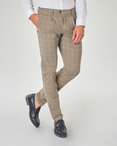 Pantalone chino tortora principe di Galles in cotone stretch con una pinces