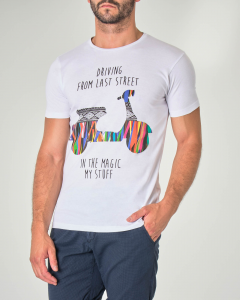 T-shirt bianca mezza manica con stampa Vespa multicolor