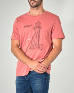 T-shirt rosa mezza manica con stampa serigrafica faro