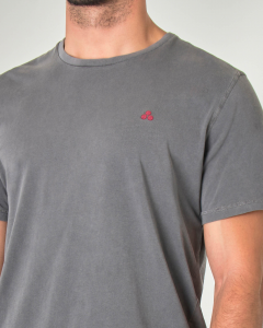 T-shirt grigia mezza manica effetto vintage con logo sul petto