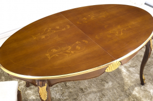 Oval dining table with inlaid top 170-270 cm