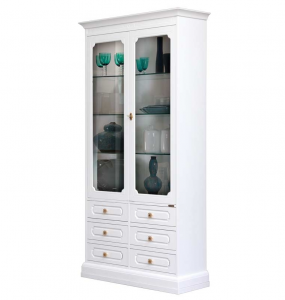 Glass door tall bookcase 6 drawers
