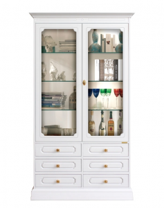 Glass door tall bookcase 6 drawers