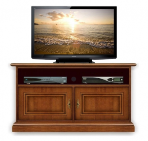 Low wooden tv stand 2 door soundbar shelf