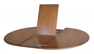 Inlaid dining table, oval shape in wood, 160-210 cm