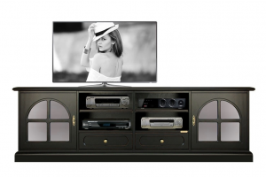 TV-Lowboard in Farbe Schwarz  mit Glastüren