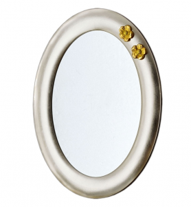 Miroir ovale avec fleurs en feuille d'or