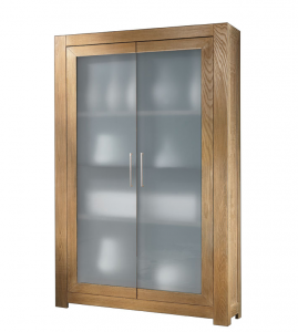 Vitrine 2 portes, 2 tiroirs en verre et bois H160cm - KIYO