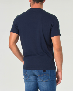 T-shirt blu mezza manica tinta unita con logo bianco piccolo ricamato