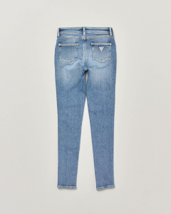 Jeans a vita alta con bottoni lavaggio chiaro super stone washed con leggere abrasioni 8-16 anni