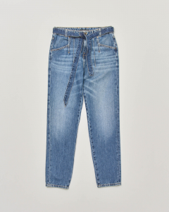 Jeans a vita alta tapered con cinturina lavaggio chiaro stone washed 8-16 anni