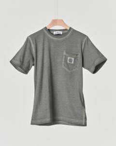 T-shirt grigia stone washed mezza manica con taschino e logo 8 anni