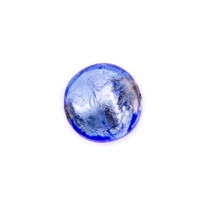 Perla di Murano schissa Sommersa Ø14. Vetro blu e foglia argento. Foro passante.