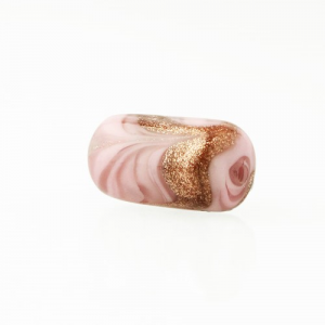 Perla di Murano cilindro Fenicio Ø9x18. Vetro bianco, rosa e avventurina. Foro passante.