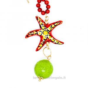Orecchini agata verde e stella marina rossa in ceramica di Caltagirone - Gioielli Siciliani