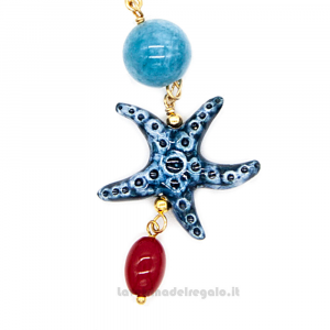 Orecchini agata azzurra con stella marina in ceramica di Caltagirone - Gioielli Siciliani