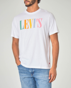 T-shirt bianca mezza manica con logo multicolor