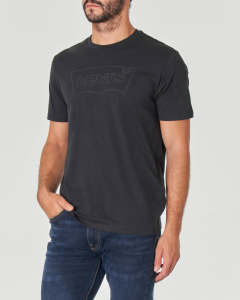 T-shirt nera mezza manica con logo batwing tono su tono stampato