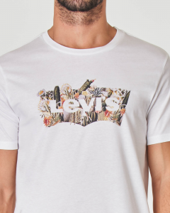 T-shirt bianca mezza manica con logo batwing in grafica floreale stampato