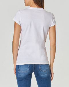 T-shirt bianca in cotone con scritta logo stampata multicolor