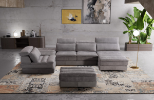 Mod. ICARO - Composizione divano con poltrona, 2 pouf e chaise longue